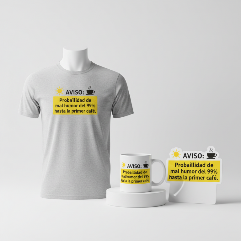 AVISO: Probabilidad de mal humor del 99% hasta el primer café. – NOTICE: 99% probability of a bad mood until the first coffee.